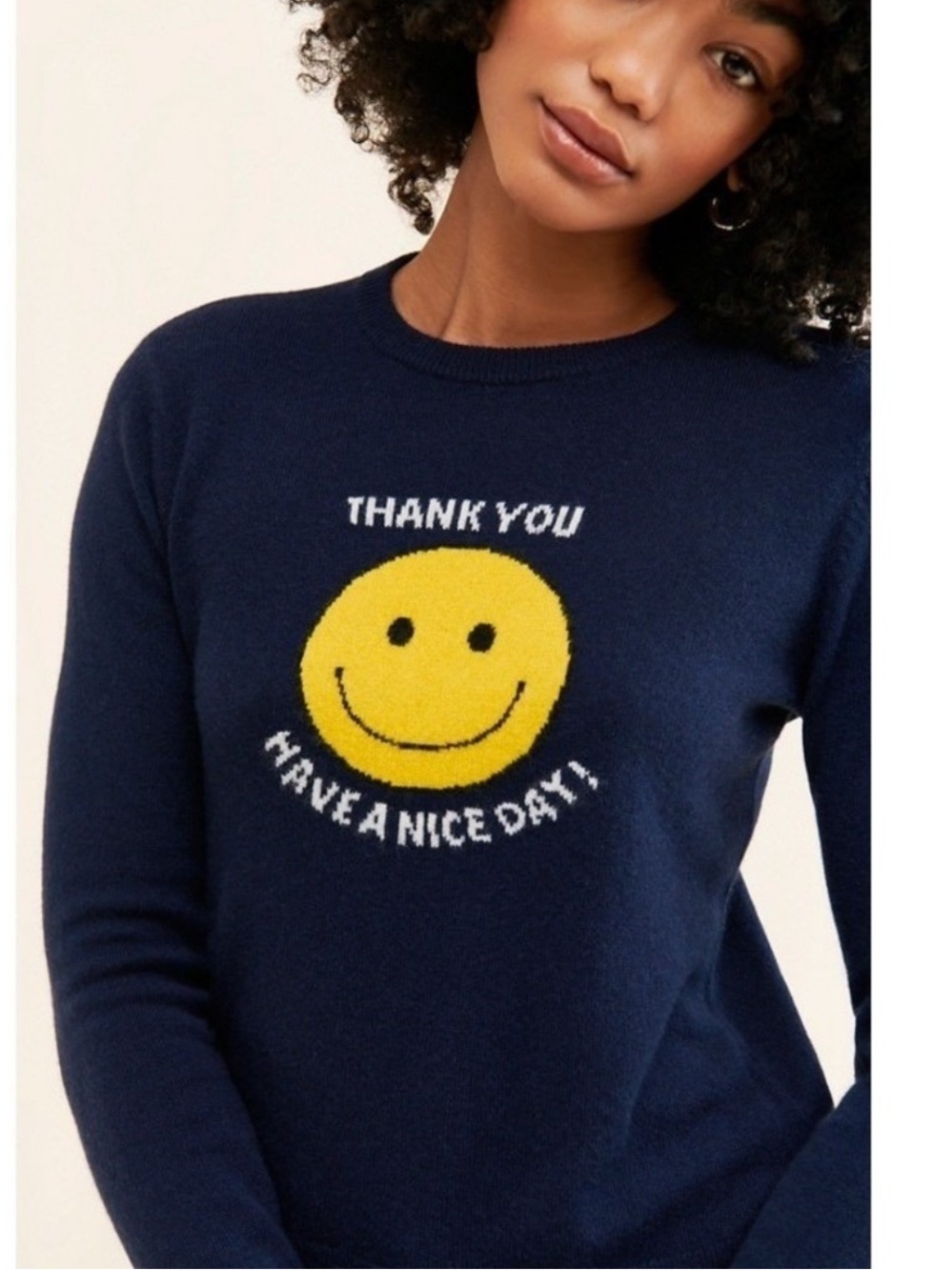 Kule Cashmere Takeout Sweater Thank You Have A Nice Day Navy Blue